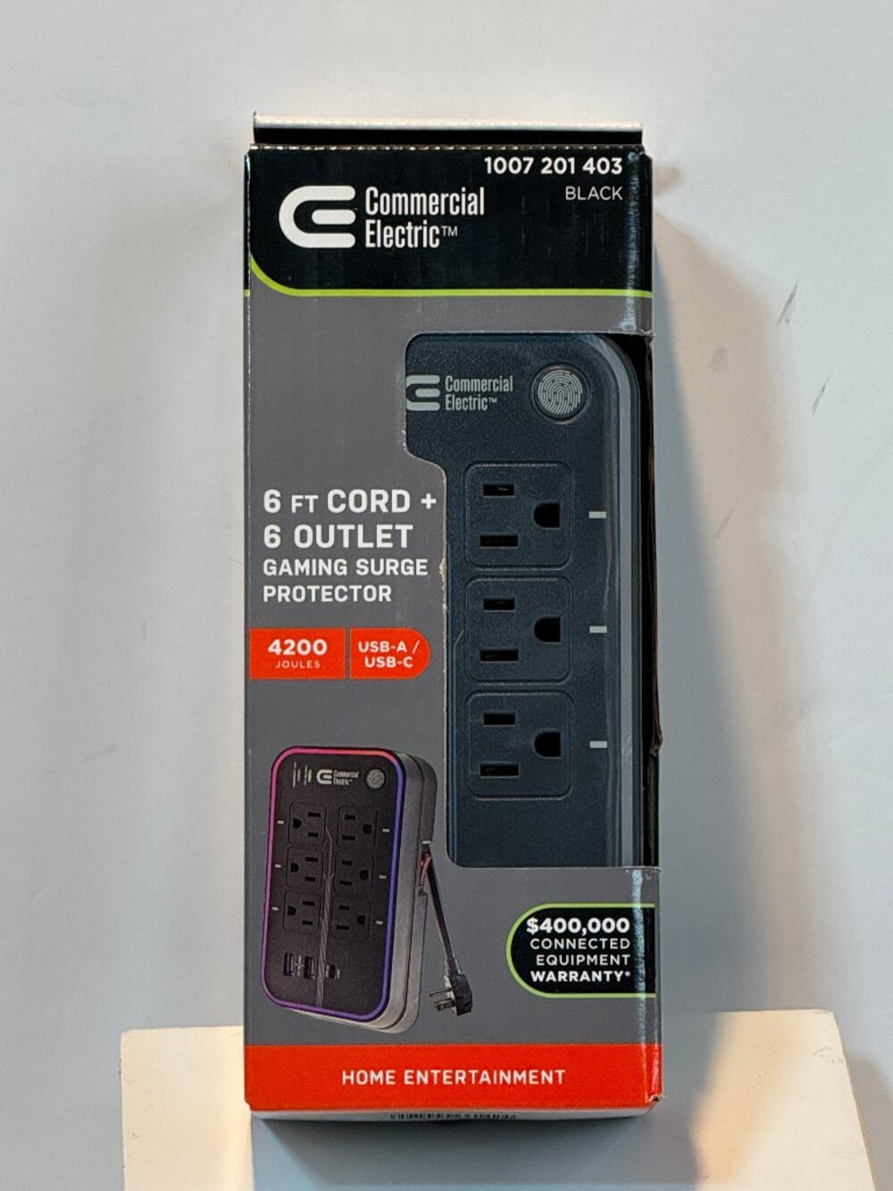 NEW Commercial Electric RGB Gaming Surge Protector 6-Outlet 4200J Box